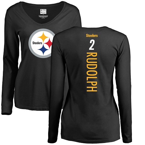 Women Pittsburgh Steelers Football #2 Black Mason Rudolph Backer Slim Fit Long Sleeve Nike NFL T Shirt